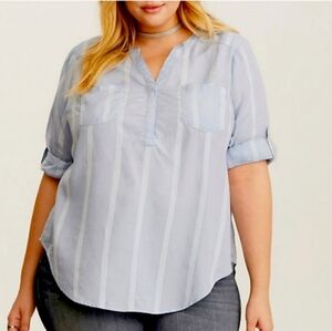 TORRID BLUE STRIPED 3/4 SLEEVE BLOUSE..SIZE:0